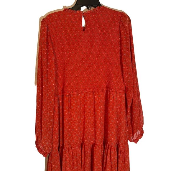 Time & Tru Orange Multi Patterned Long Sleeve Dress XXL Midi Dress. NWOT - Picture 10 of 12